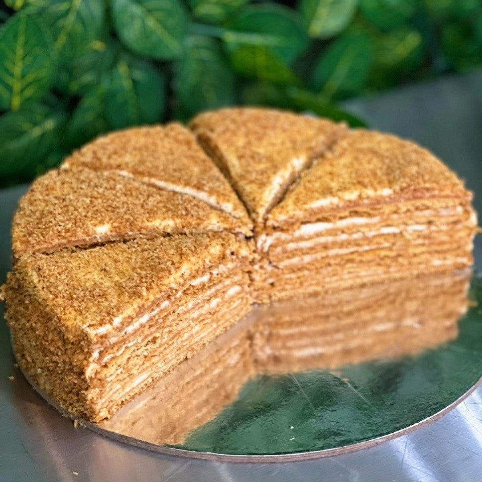 Original Honey Cake showing its handmade layers